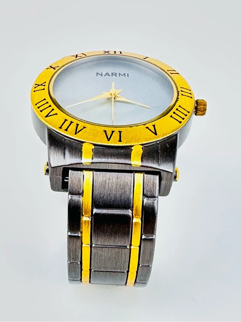 Two-Tone Gold & Dark Gray Brushed Finish Bracelet Bangle Cuff Women’s Watch